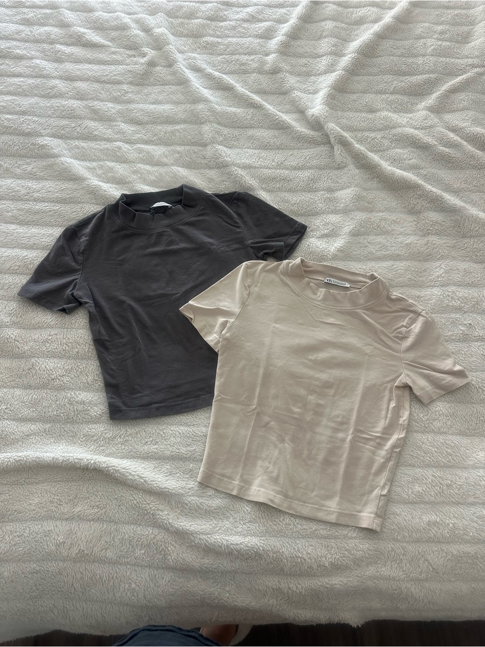 Zara Short Sleeve Cropped Tees in Charcoal and Cream